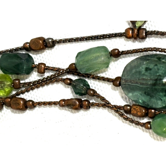 Vintage multi strand copper & Green earthy beads boho Chunky statement Necklace - Picture 5 of 8